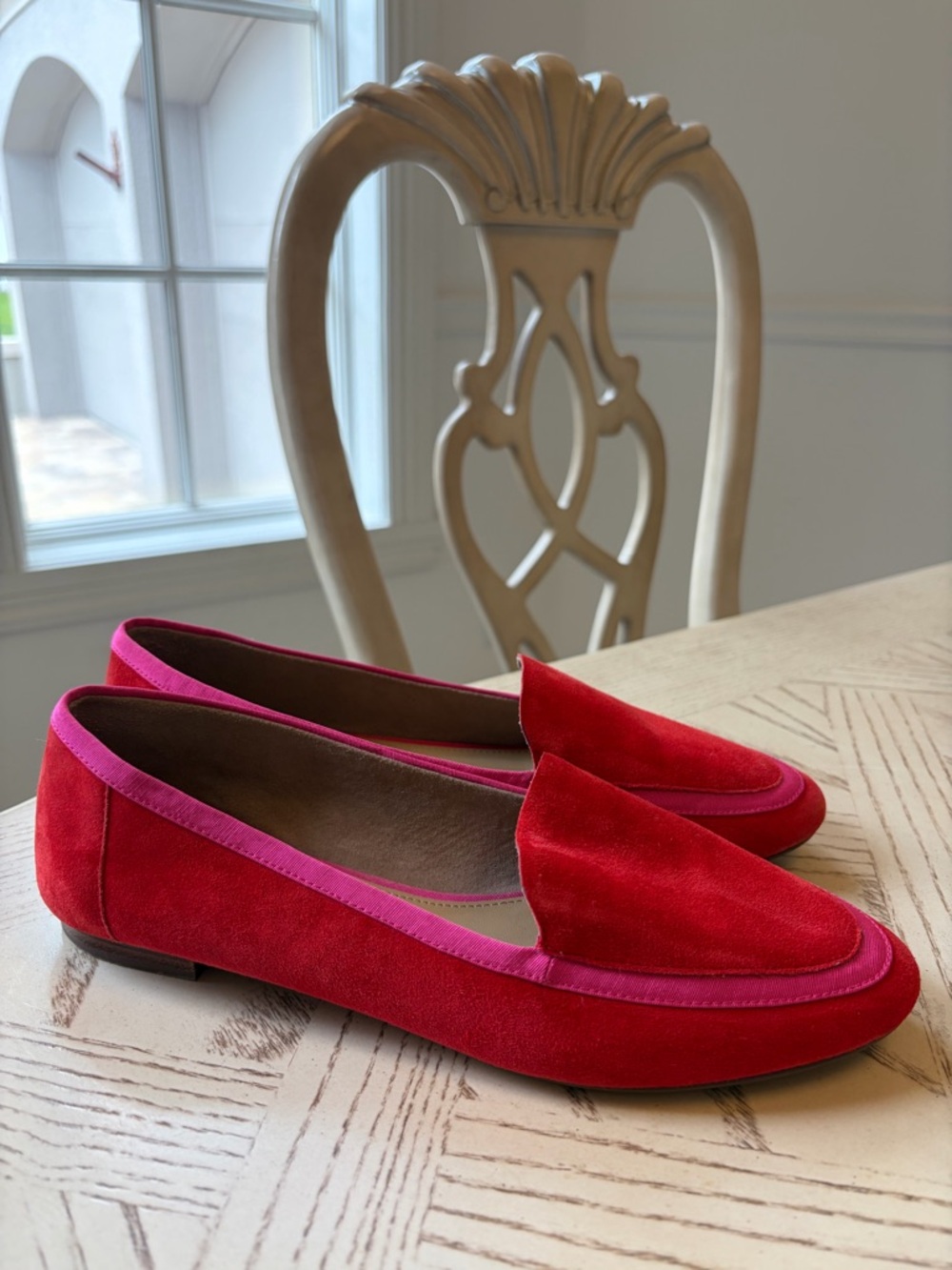Talbots Loafers / Talbots Red Suede Loafers with Pink Trim / Red Flats